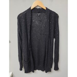 Express Cardigan Womens S Black Sequin Mohair Wool Blend Open Front Knit Sweater